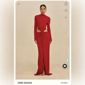 cult gaia Red Long-Sleeve Twist-Knot Maxi Gown